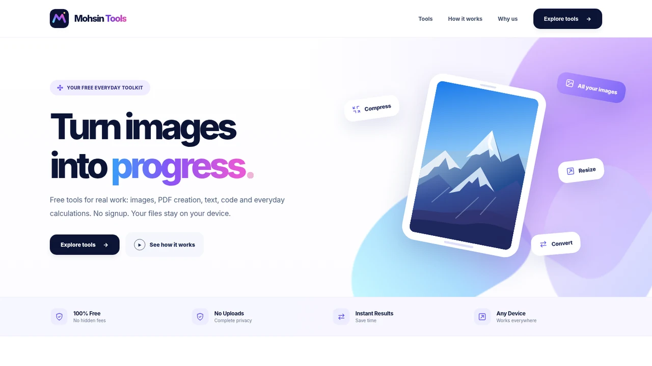 Screenshot of the real Mohsin Tools website